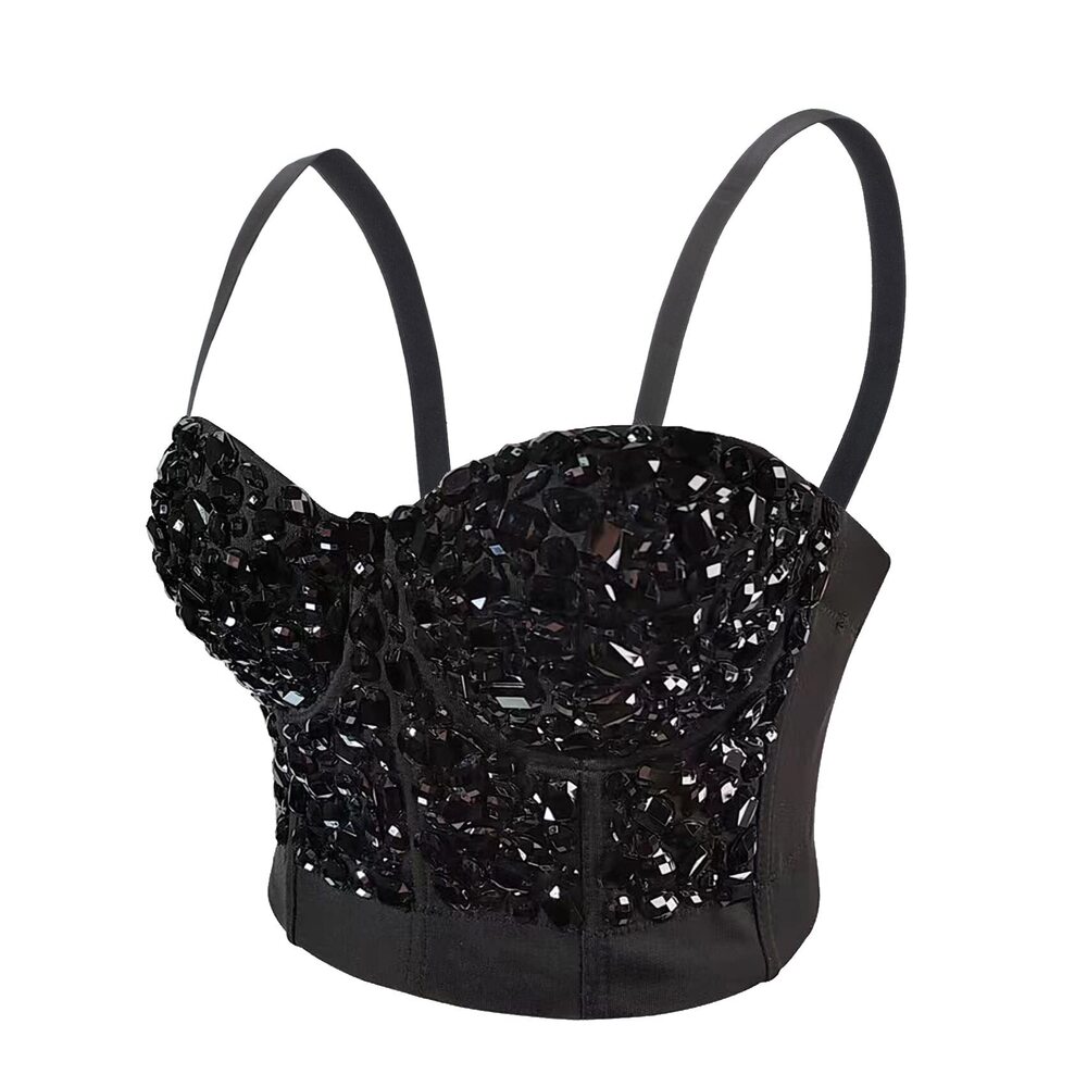 1167 Handmade Rhinestone Diamond Push up Bustier Crop Top Punk Corset Bra